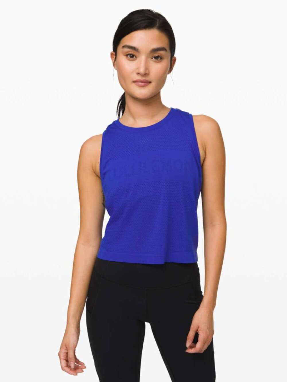 Lululemon Breeze By Muscle Crop Tank with Logo in Jet Stream size 10